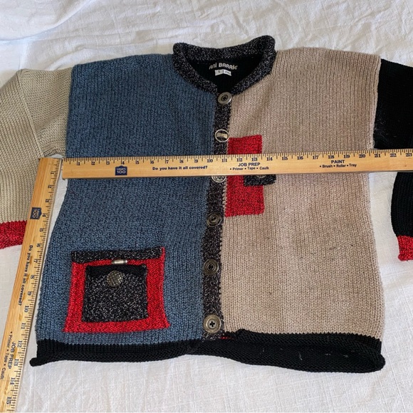 VTG Ani Barrie Color Block Button Cardigan Ramie Grandma Artsy Size S - Picture 7 of 13